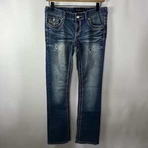 Y2K Rue21 TwentyOne Black Jeans Women Sz‎ 3/4R Distressed Low Rise Slim Bootcut